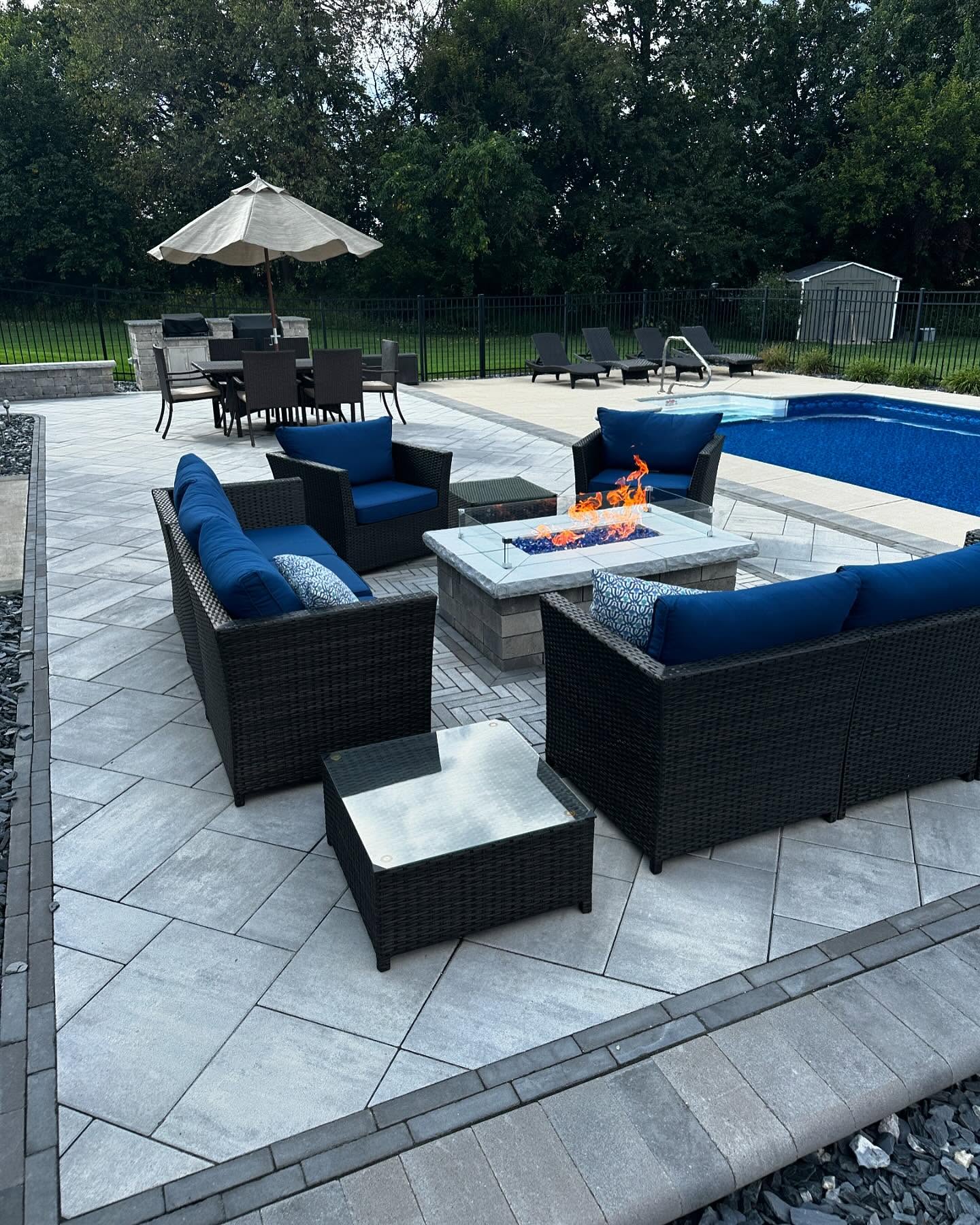 Poolside lounge and fire table