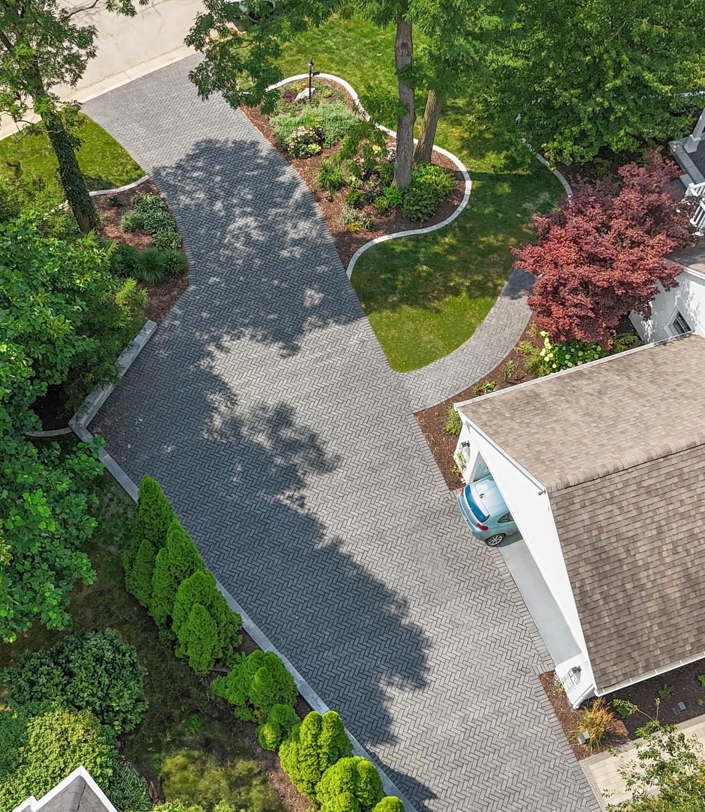 Herringbone driveway from above