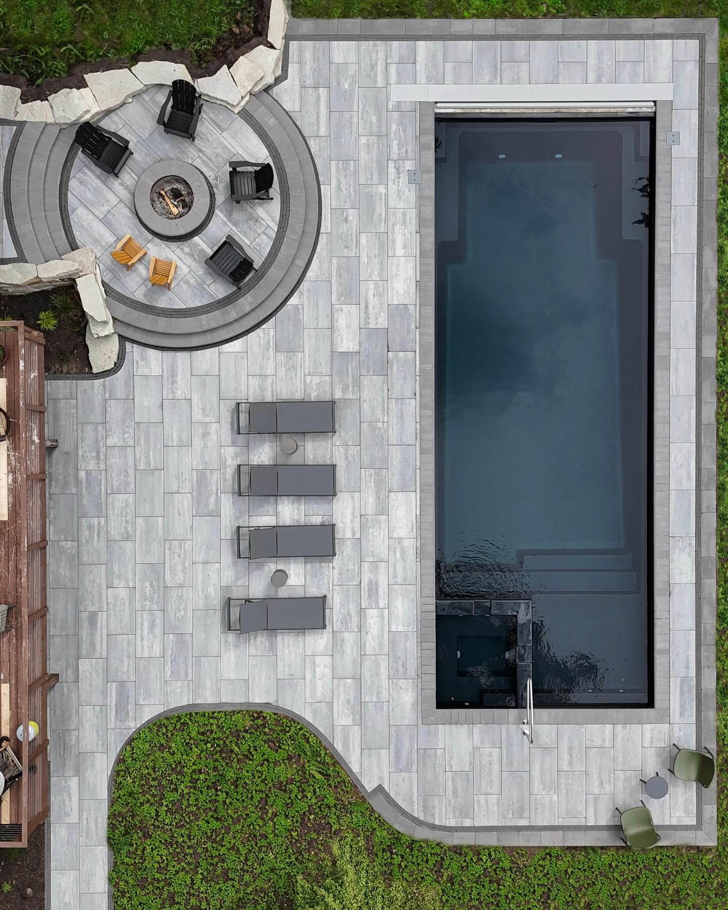 Pool and circular fire pit from above