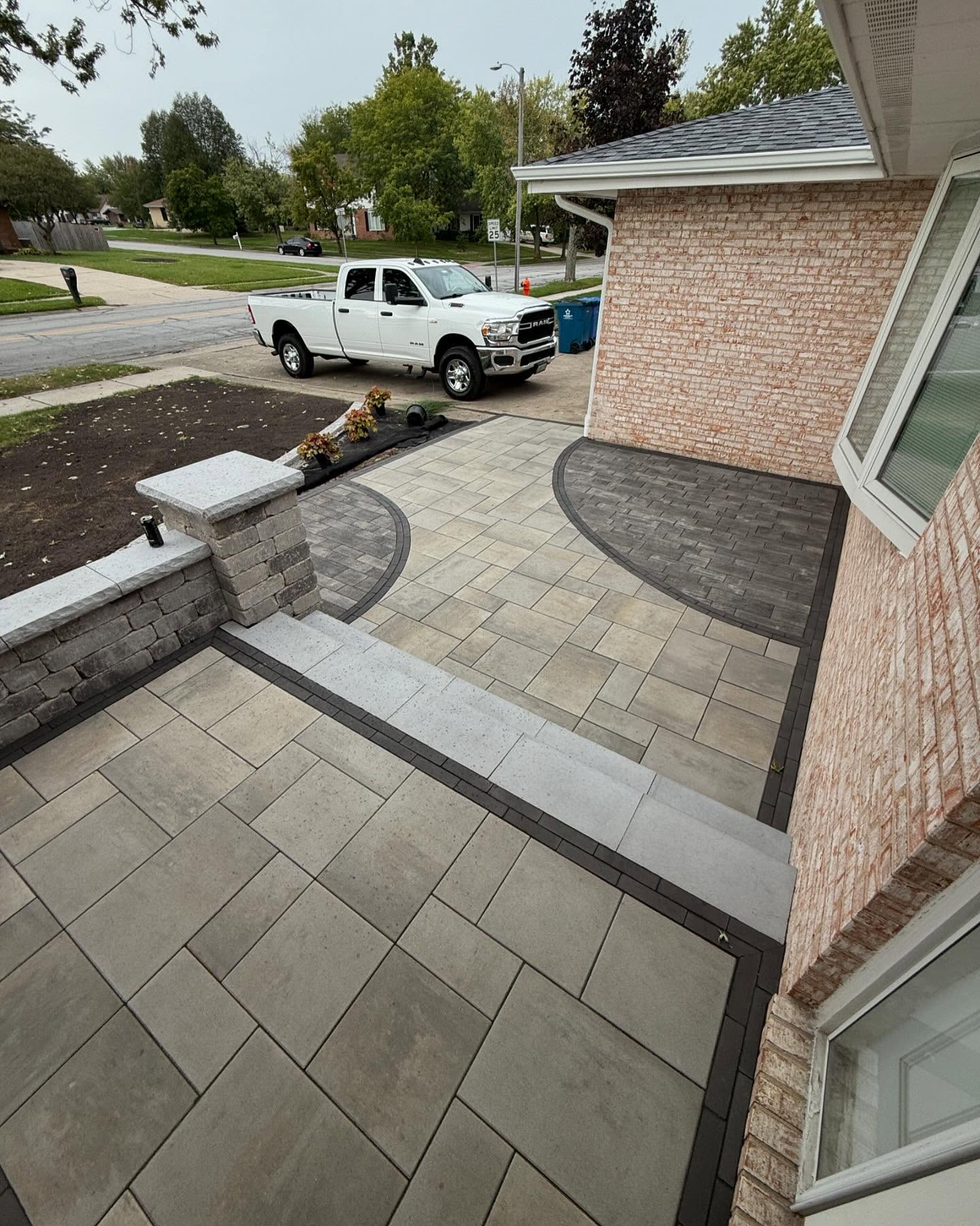 Front porch and patterned walkway