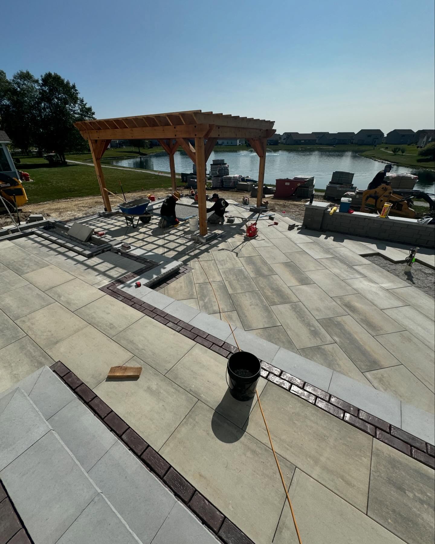 Patio construction beside the water