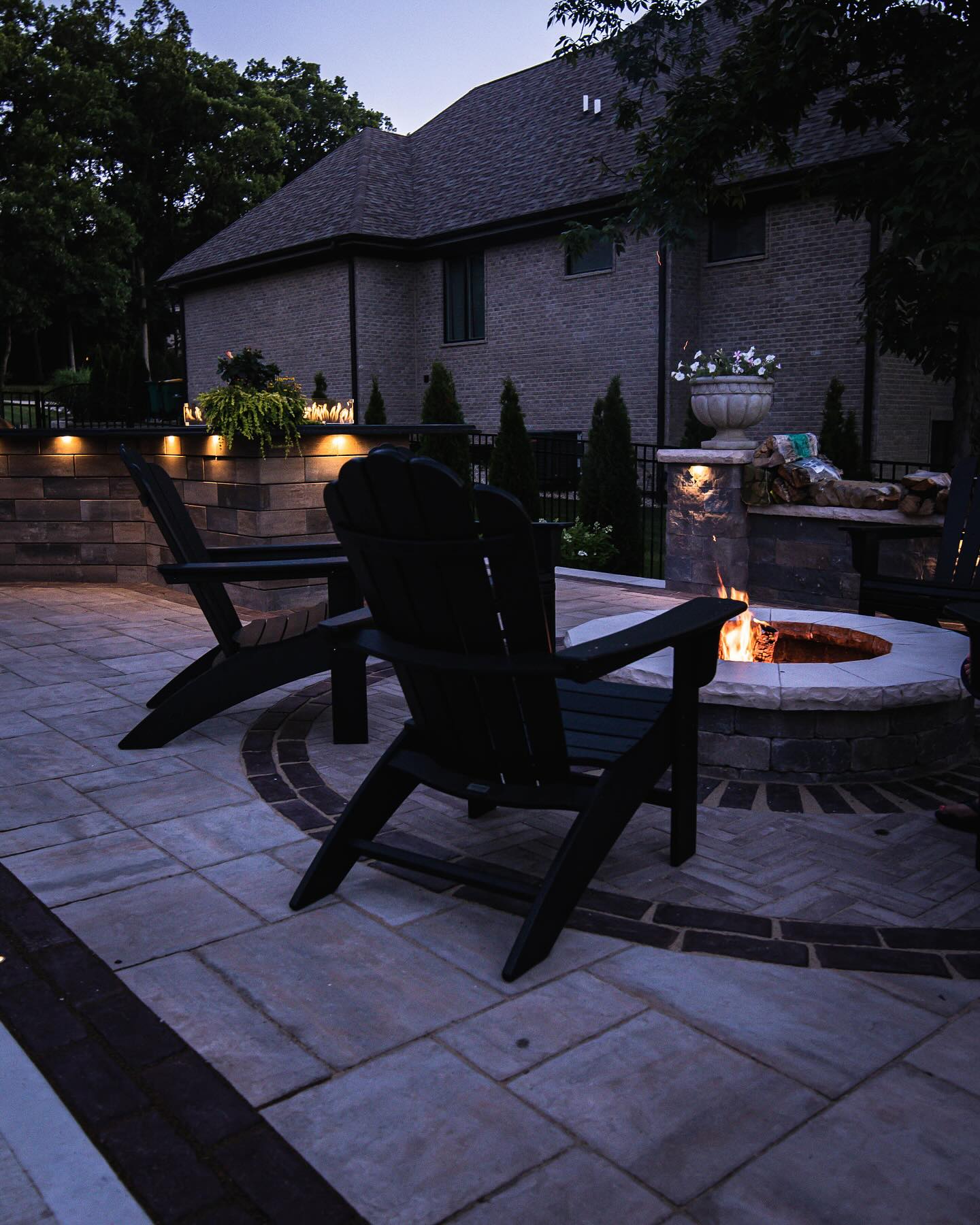Fire pit and illuminated stonework