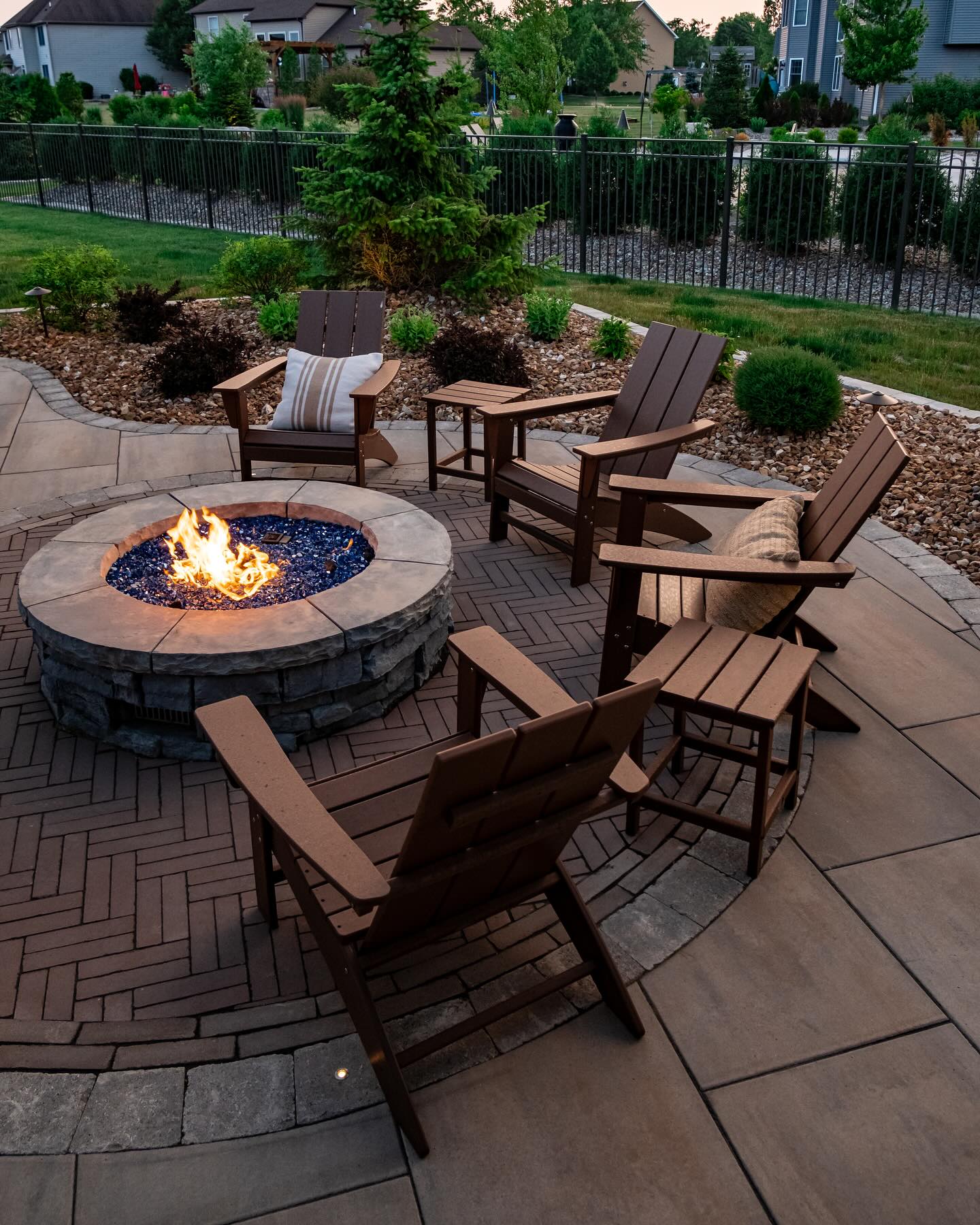Garden fire pit at dusk